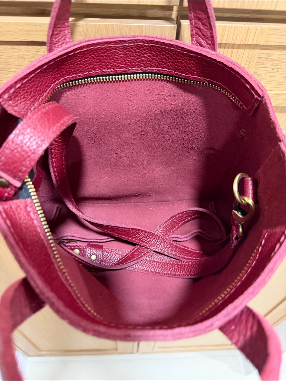 Portland Leather Goods Mini Crossbody Rhubarb Pebbled Tote - Picture 3 of 3